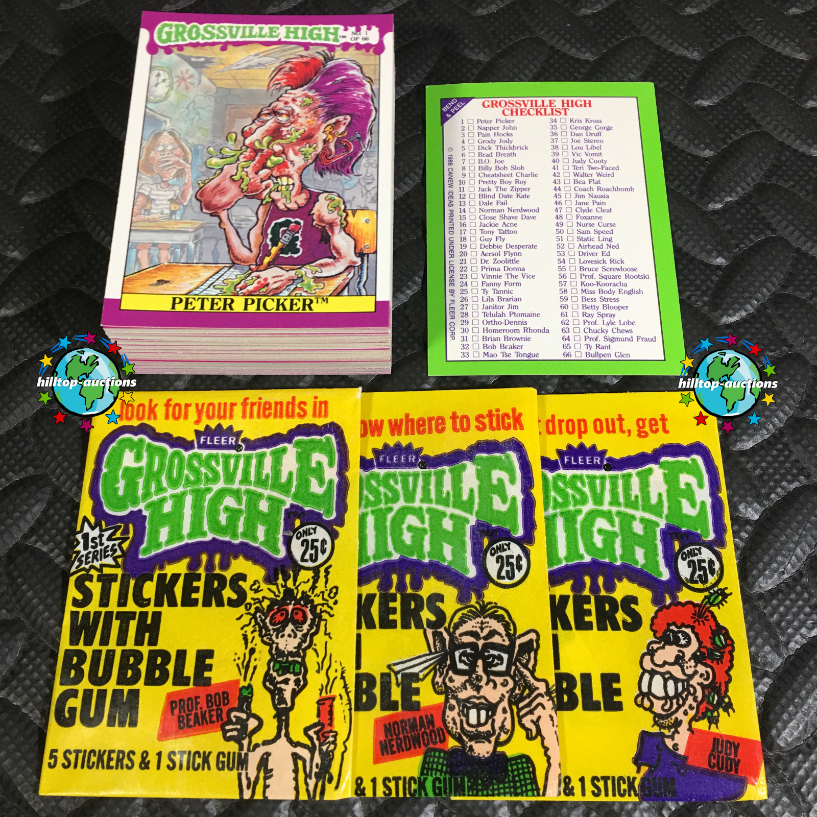 GROSSVILLE HIGH SCHOOL 66-CARD COMPLETE SET +3 WRAPPERS 1986 garbage pail kids