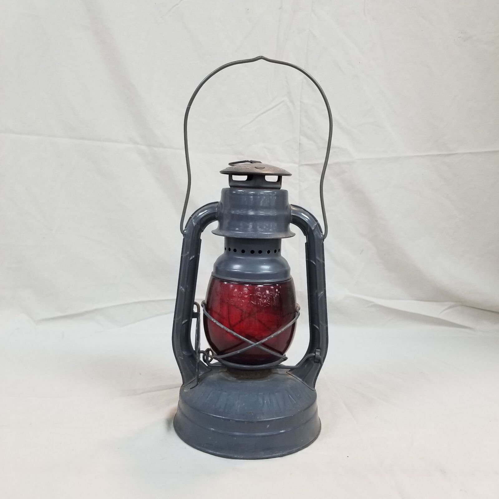 Vintage Dietz Blue Little Wizard R.R. Oil Lantern. RED Glass Globe
