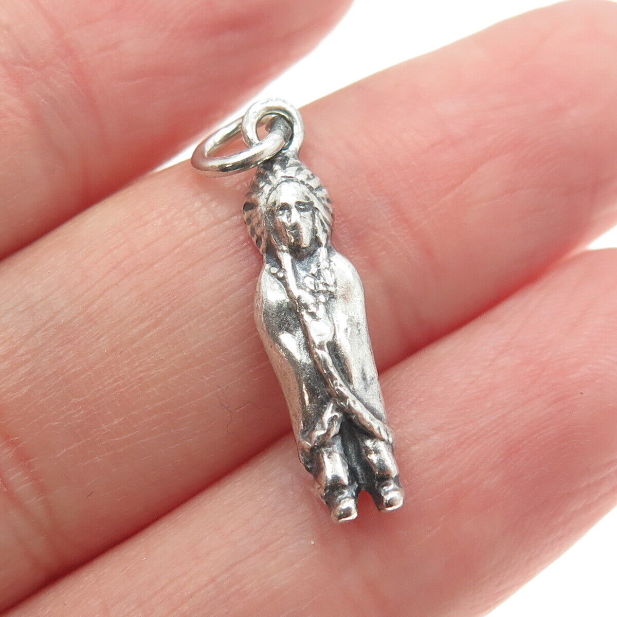 Old Pawn 925 Sterling Silver Vintage Southwestern Indian Chief 3D Charm Pendant