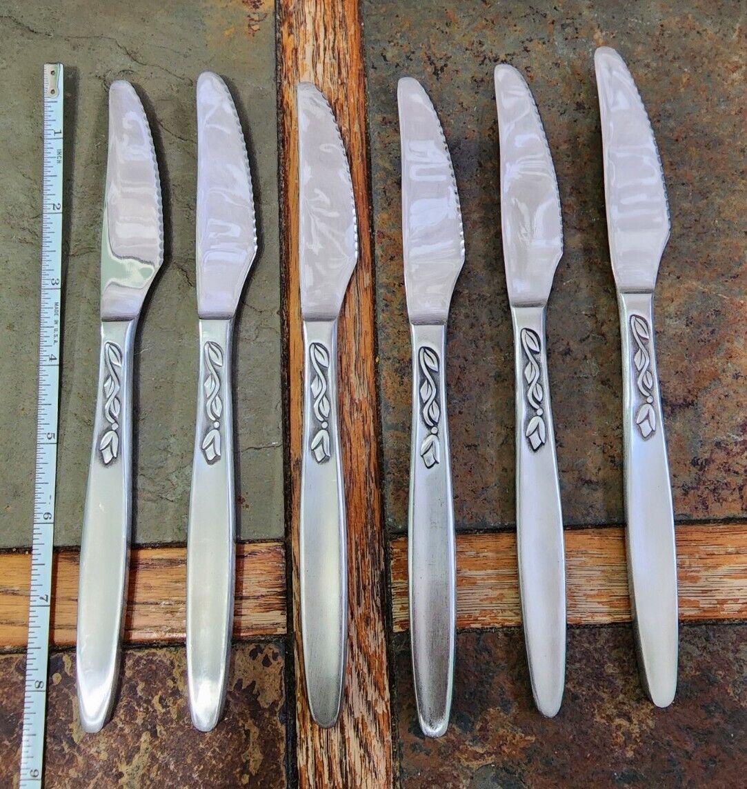 LOT OF 6 MID-CENTURY AMEFA HOLLAND🇳🇱 STAINLESS TULIP MODERN SOLID PLACE KNIVES