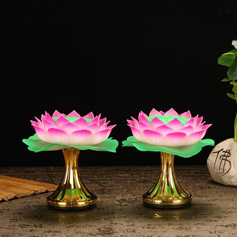 1pairs 10cm LED Buddhist Lotus Lamp Guanyin Bodhisattva Wealth God Buddha Lamp