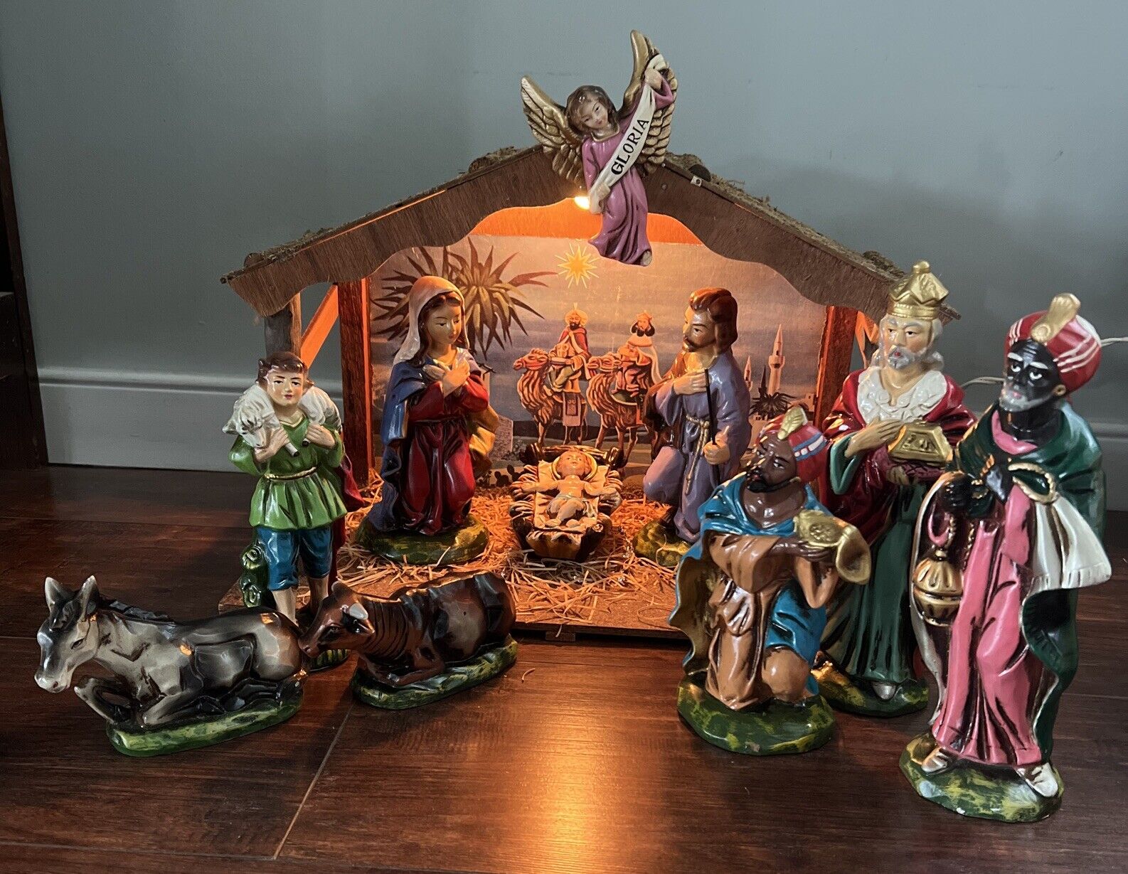Vintage  Large Sears Nativity Set Lighted Musical Nativity Set Original