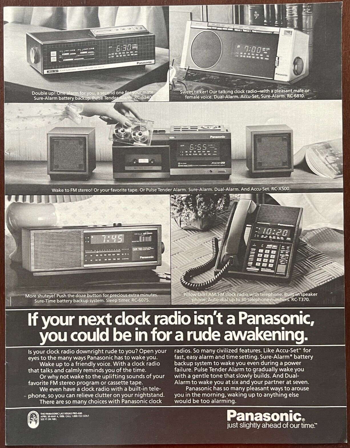 1985 Panasonic Vintage Print Ad Radio Alarm Clock Telephone Electronics Ad
