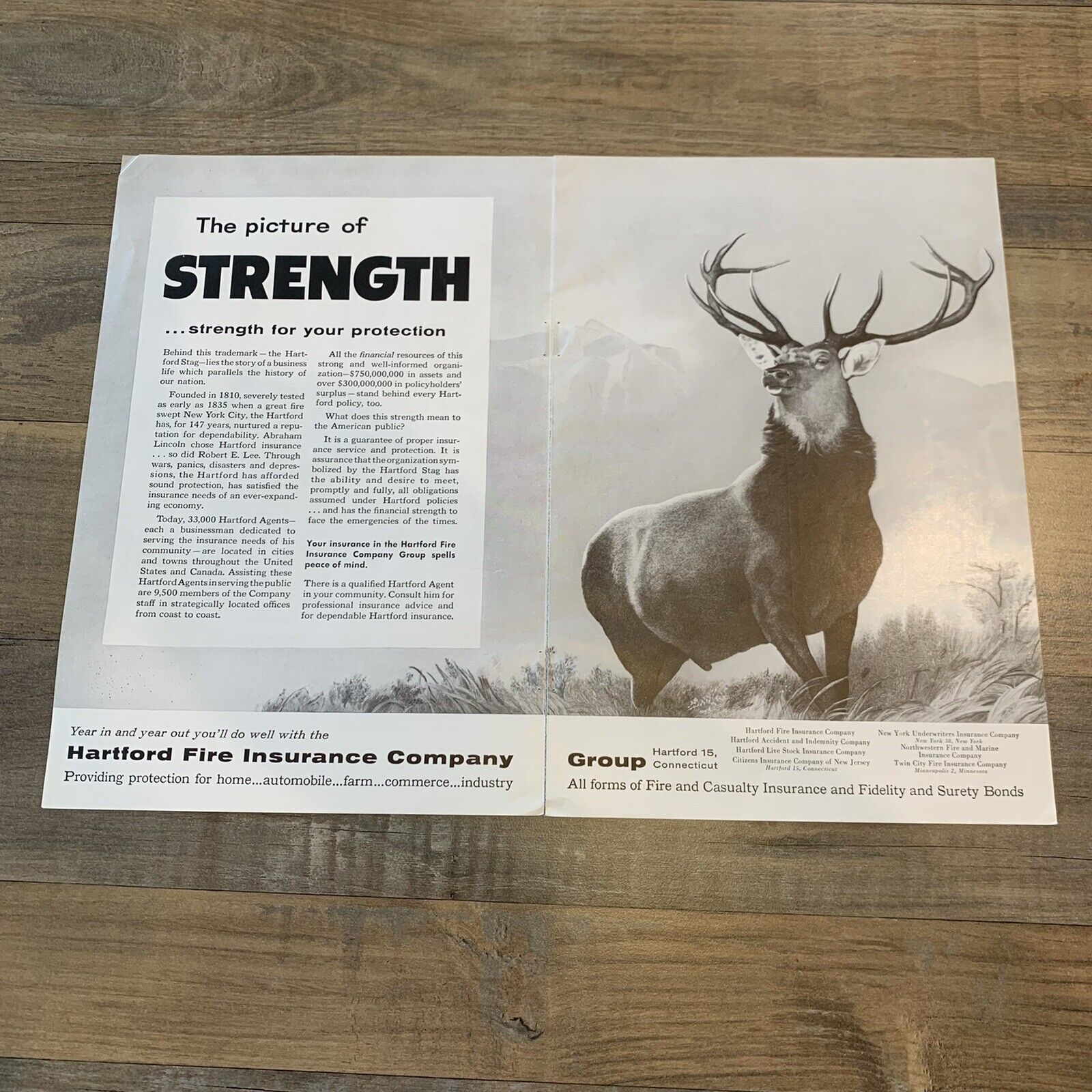 1957 Hartford Insurance Vintage Print Ad Hart Buck Stag Deer Connecticut CT 2 Pg