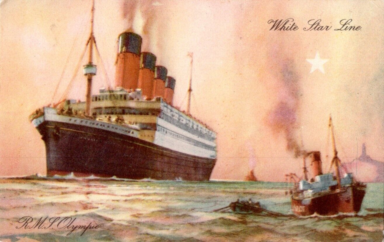 1920s-30s White Star Line OLYMPIC Unused Portrait Postcard by Sam Brown
