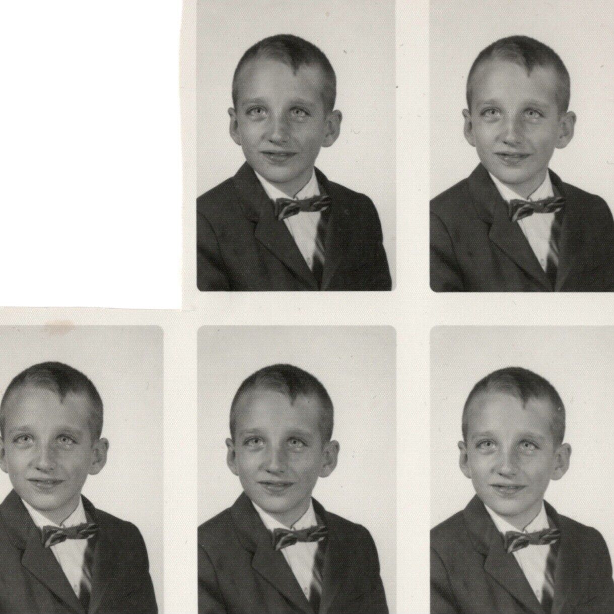 Vtg. 50s School Portrait Found Photo Sheet Child Boy Bow Tie Wave Hair Hairstyle
