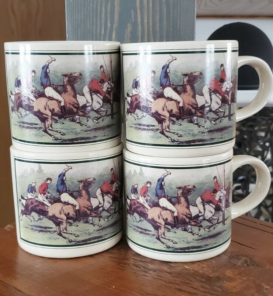  Ralph Lauren Polo  4 vintage 1978 Coffee Tea Mugs Thoroughbred Horse Polo game