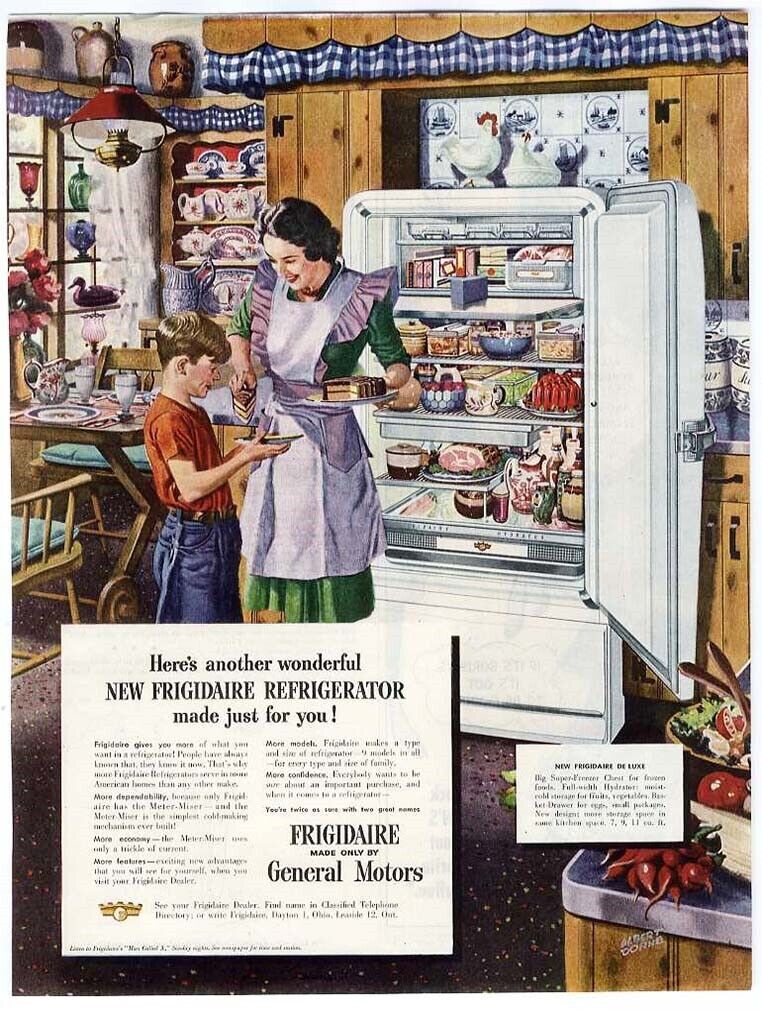 FRIGIDAIRE Refrigerator 1948 Magazine Ad Family Kitchen Knotty Pine