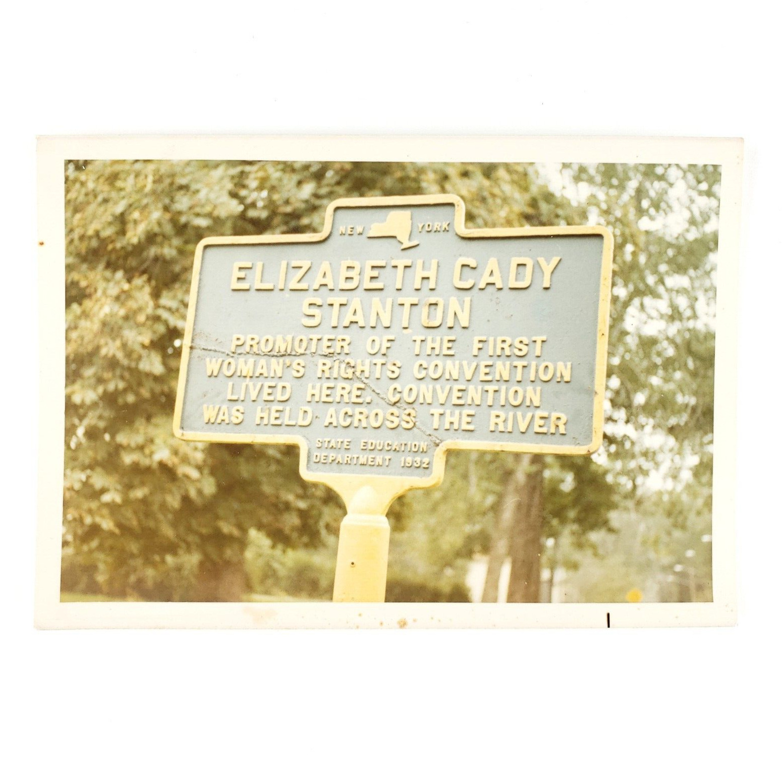 Elizabeth Cady Stanton Sign Photo 1960s Vintage Color Seneca Falls New York D808
