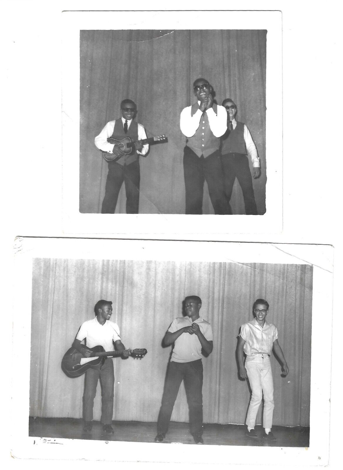 Black African American Musical Performers With Guitar, 2 Vintage Snapshot Photos