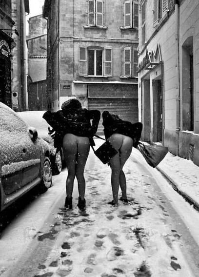 two English ladies mooning in snow  vintage old 8x10 Photo