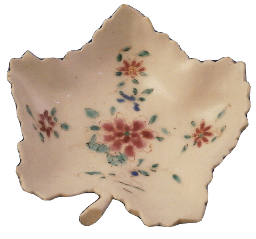 Antique 18thC Bow Porcelain Famille Rose Leaf Pickle Dish Porzellan Blattschale