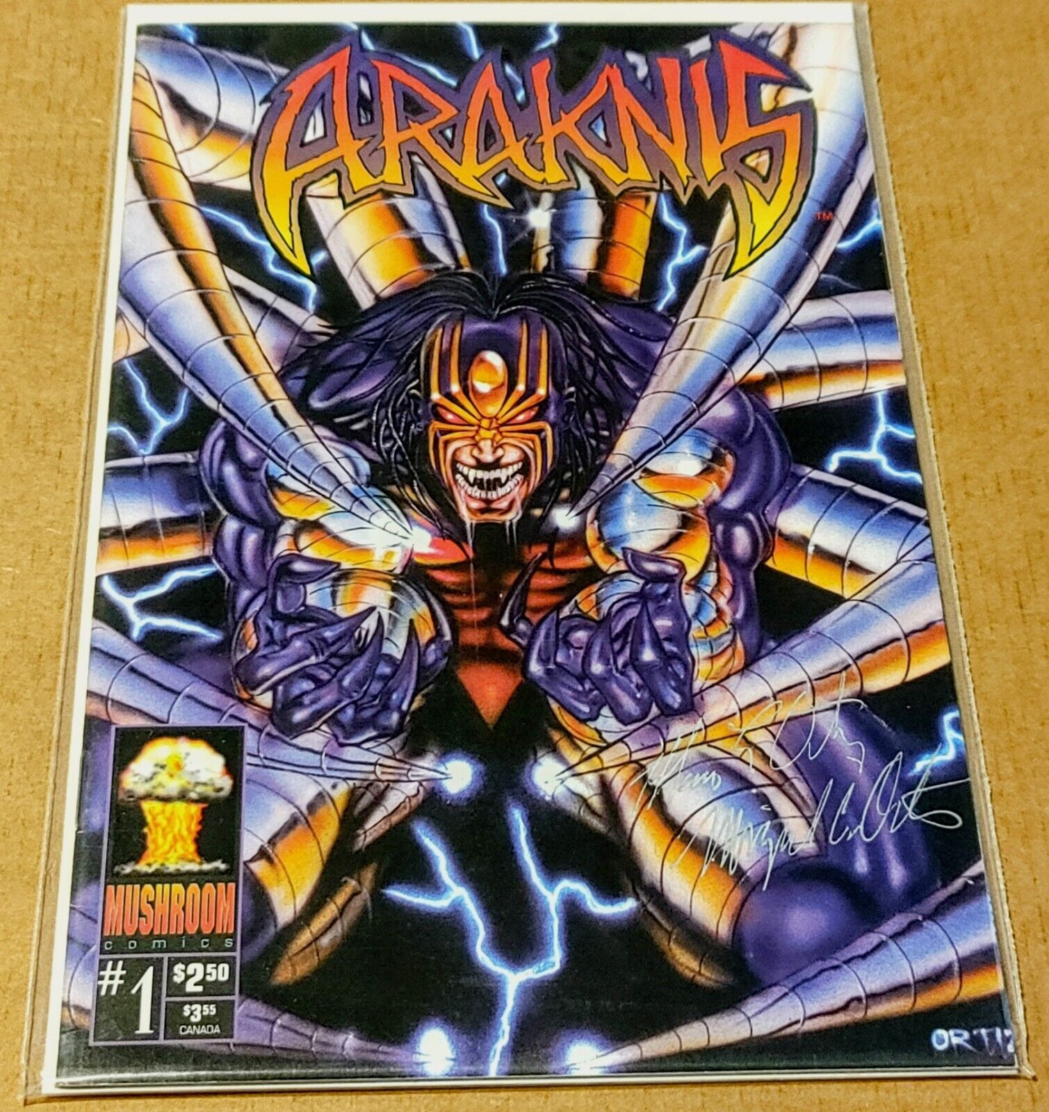 Araknis #1 Signed by Mario & Michael Ortiz - Mushroom Comics 1995 VF+