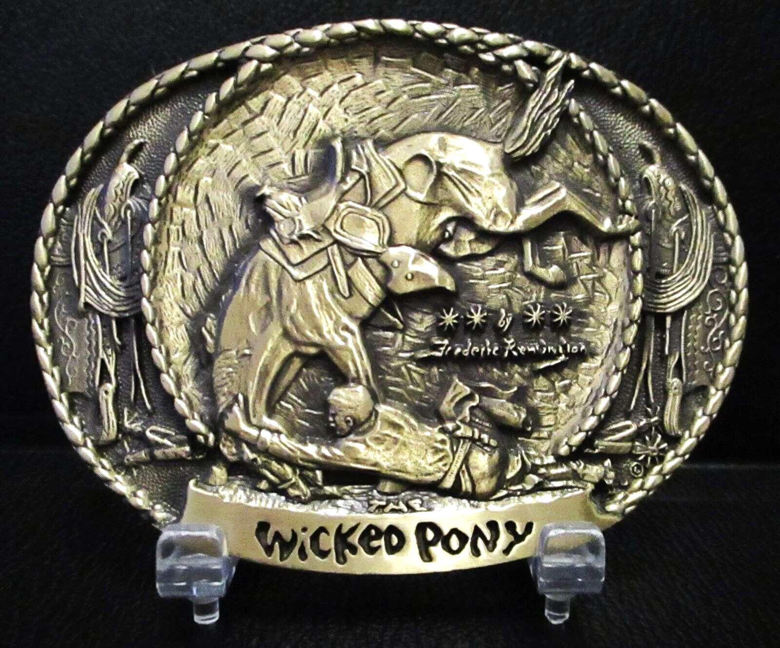 Frederic Remington Wicked Pony Belt Buckle Bronc Riding 10th Anniv. 1982 Western