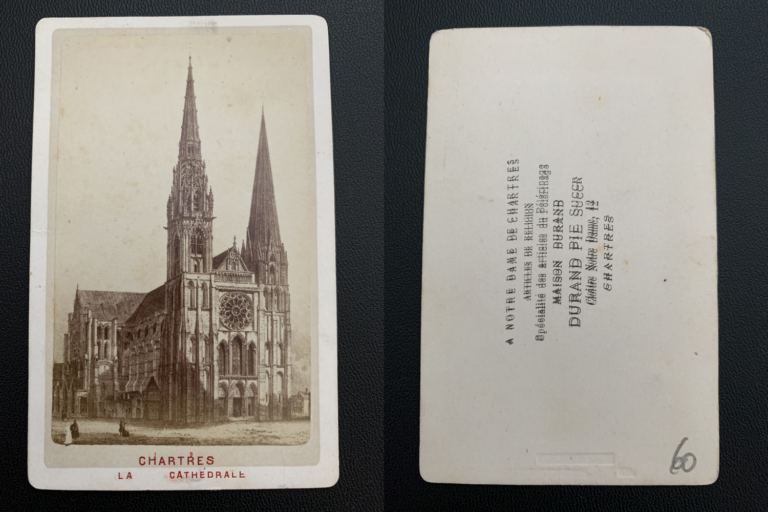 France, Chartres, Notre-Dame Cathedral Vintage Albumen Business Card, CDV. 
