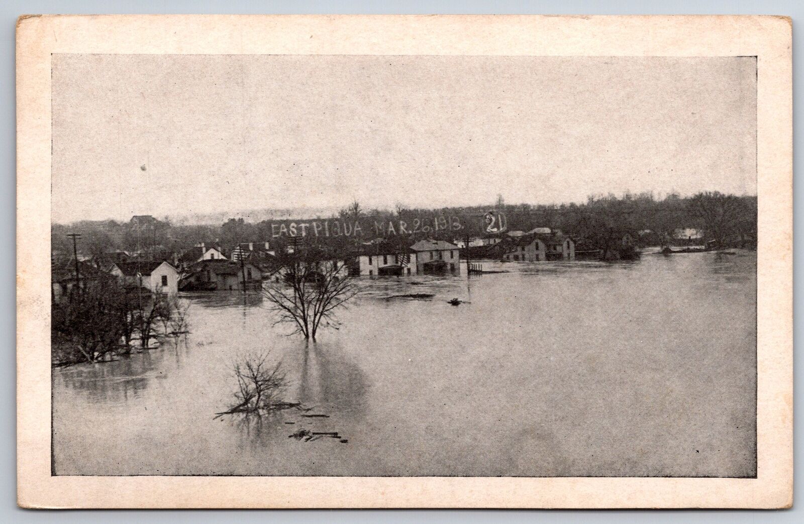 Piqua Ohio~Homes on East Side Under Water~Birdseye Great Flood Mar 26 1913
