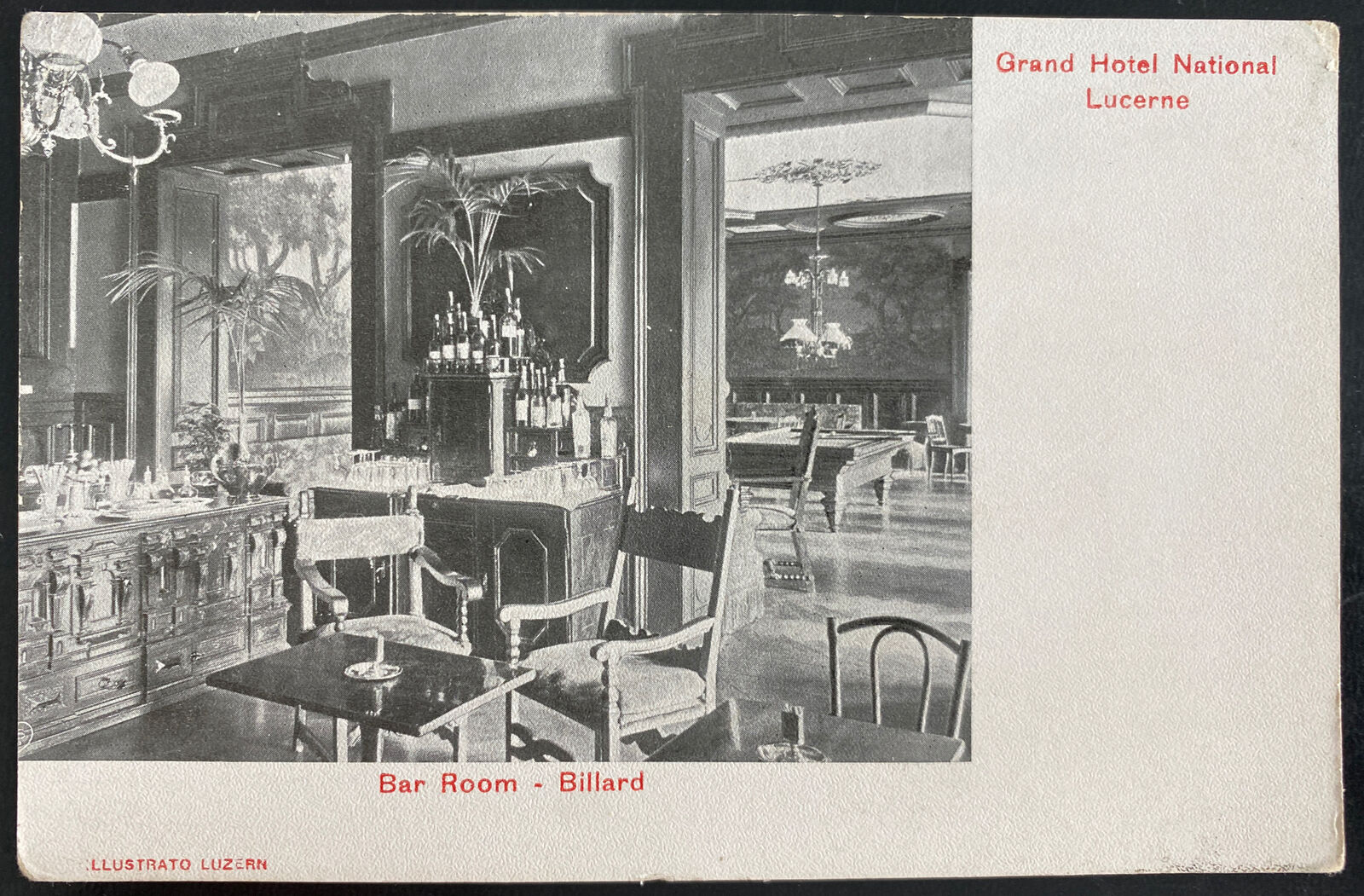 Mint Real Picture Postcard Bar Room Billiard Grand Hotel National Lucerne