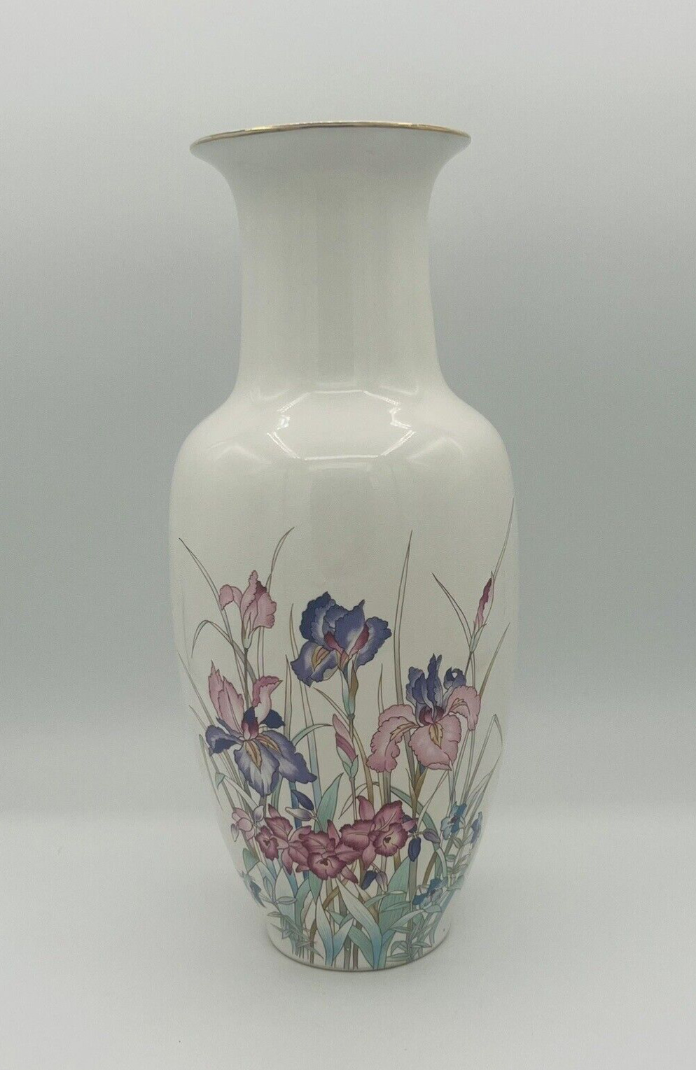 Ayame Seizan Japanese Ceramic Floral Vase Vintage 