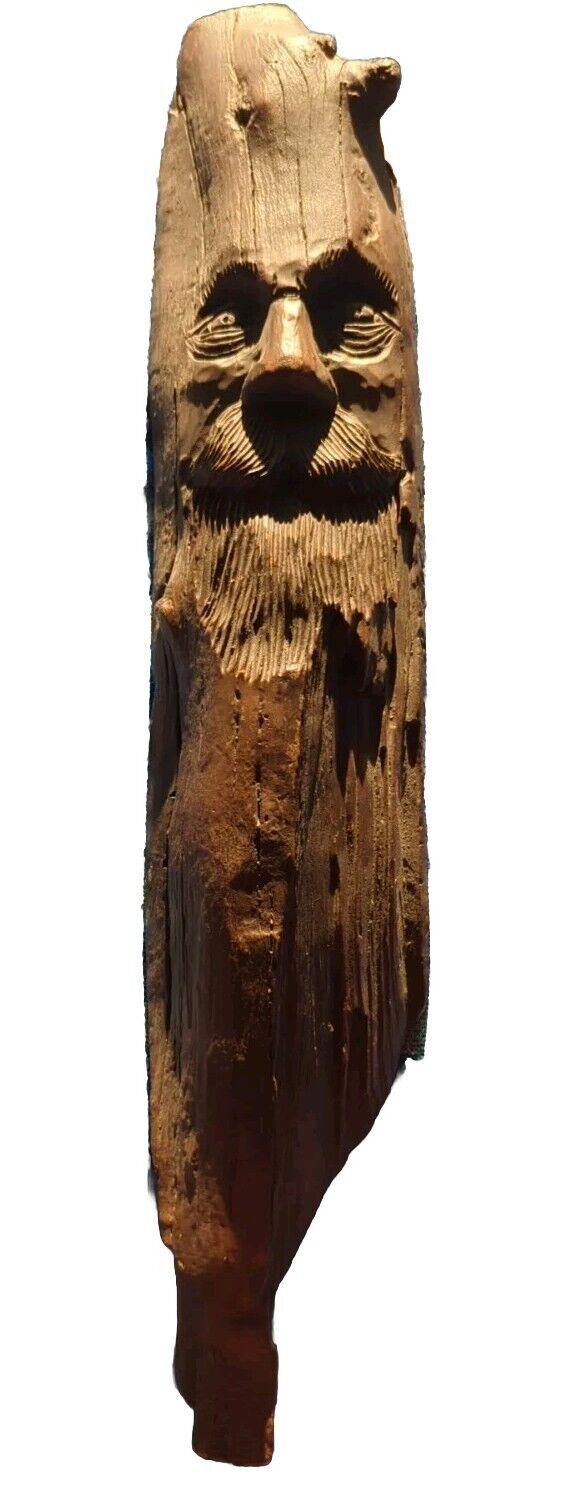 Old Man Wood Carved Face on  *FAUX*Driftwood  R Engler 18in