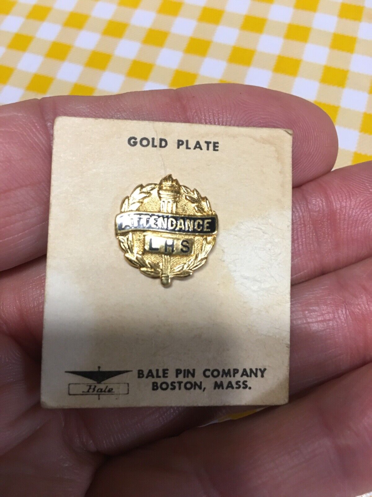 Vtg L H S Gold Plated ? Attendance Lapel PinBack Original Packaging Unused