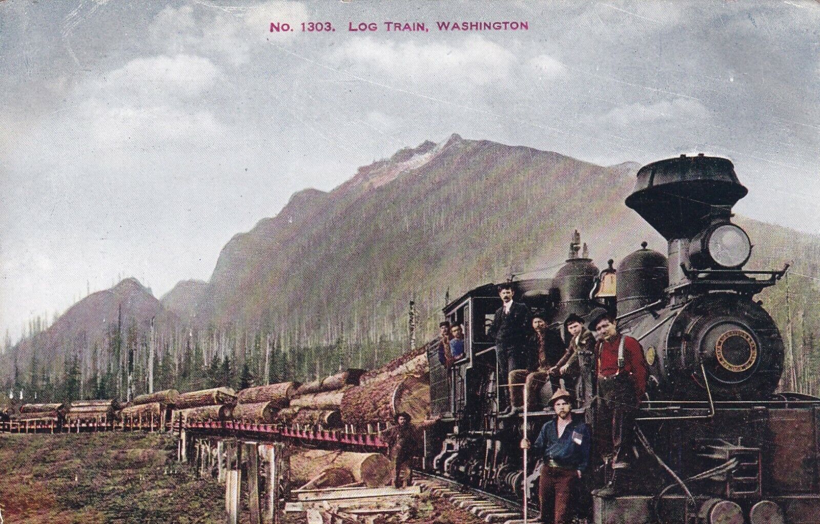 Log Train Washington State Lowman & Hanford Co UNP DB Postcard