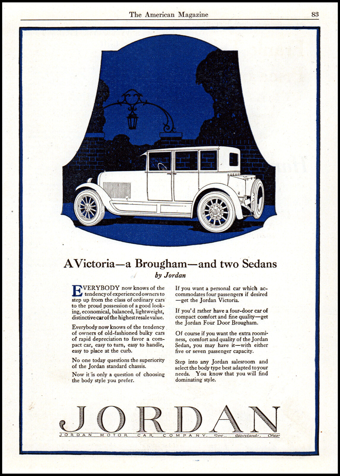1920 Jordan Four Door Brougham Car Cleveland Ohio vintage art print ad   S38
