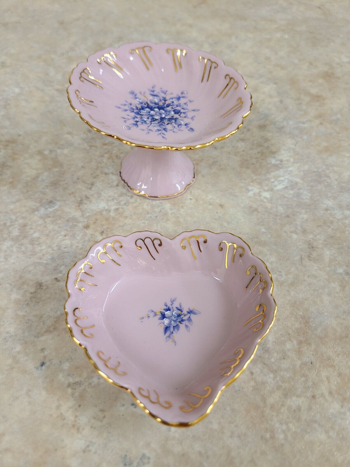 2 - Leander 1946 Pink 14K Gold Trinket Bowls/Dishes RGK China Boheme Wandgemall