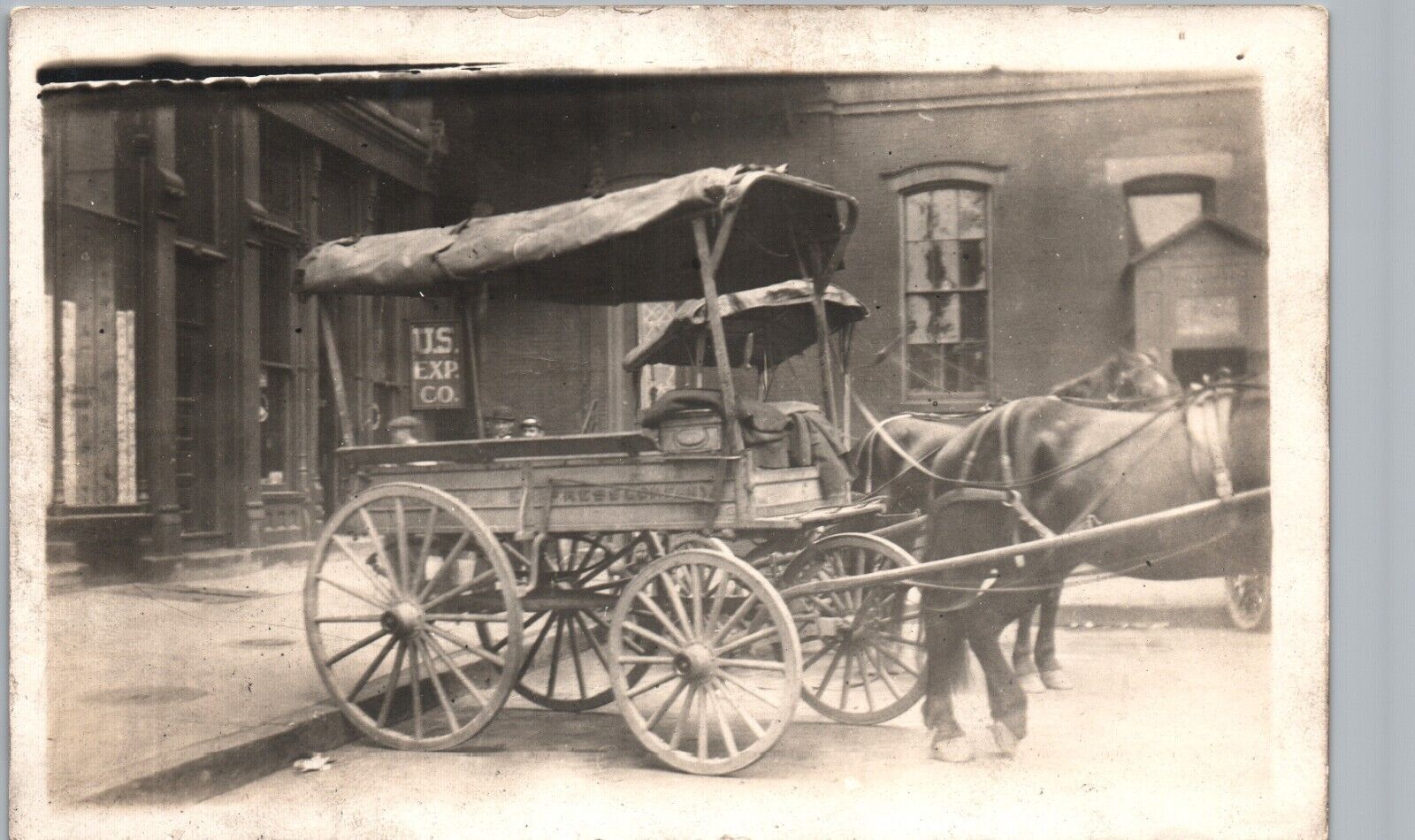 COVERED DELIVERY WAGON youngstown oh real photo postcard rppc ohio history horse