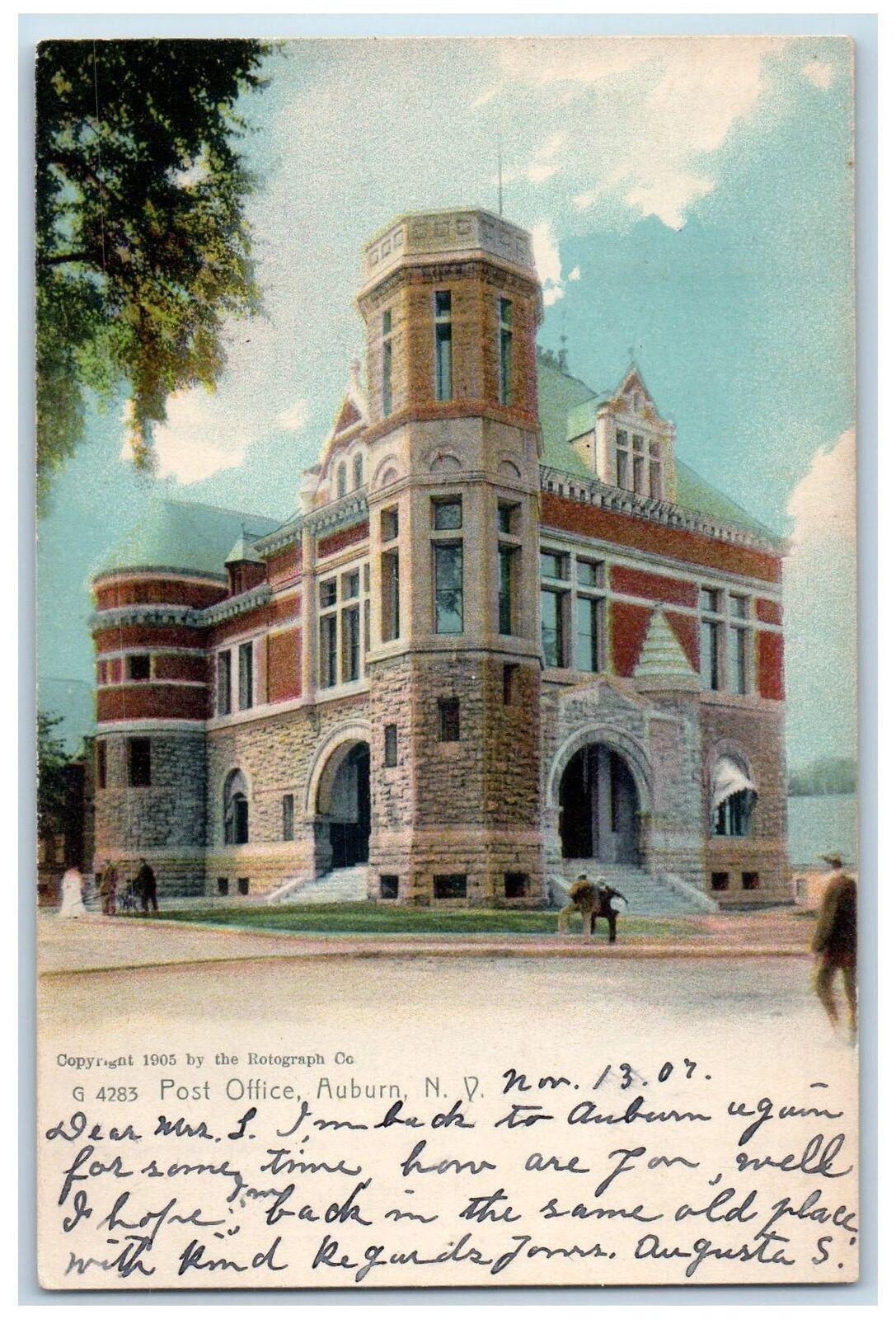 1907 Post Office Scene Auburn New York NY Posted Postcard