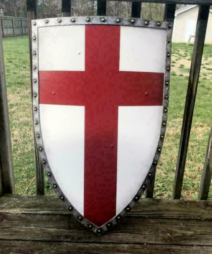 Medieval Knight Templar Heater Shield Red Cross Battle Armor Crusader Warrior