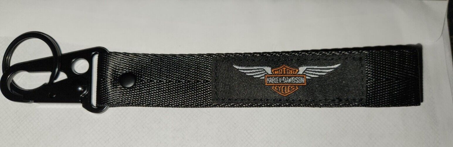 Harley Davidson Black Double Sided Keychain Key Chain Fob Ring Laynard Belt 