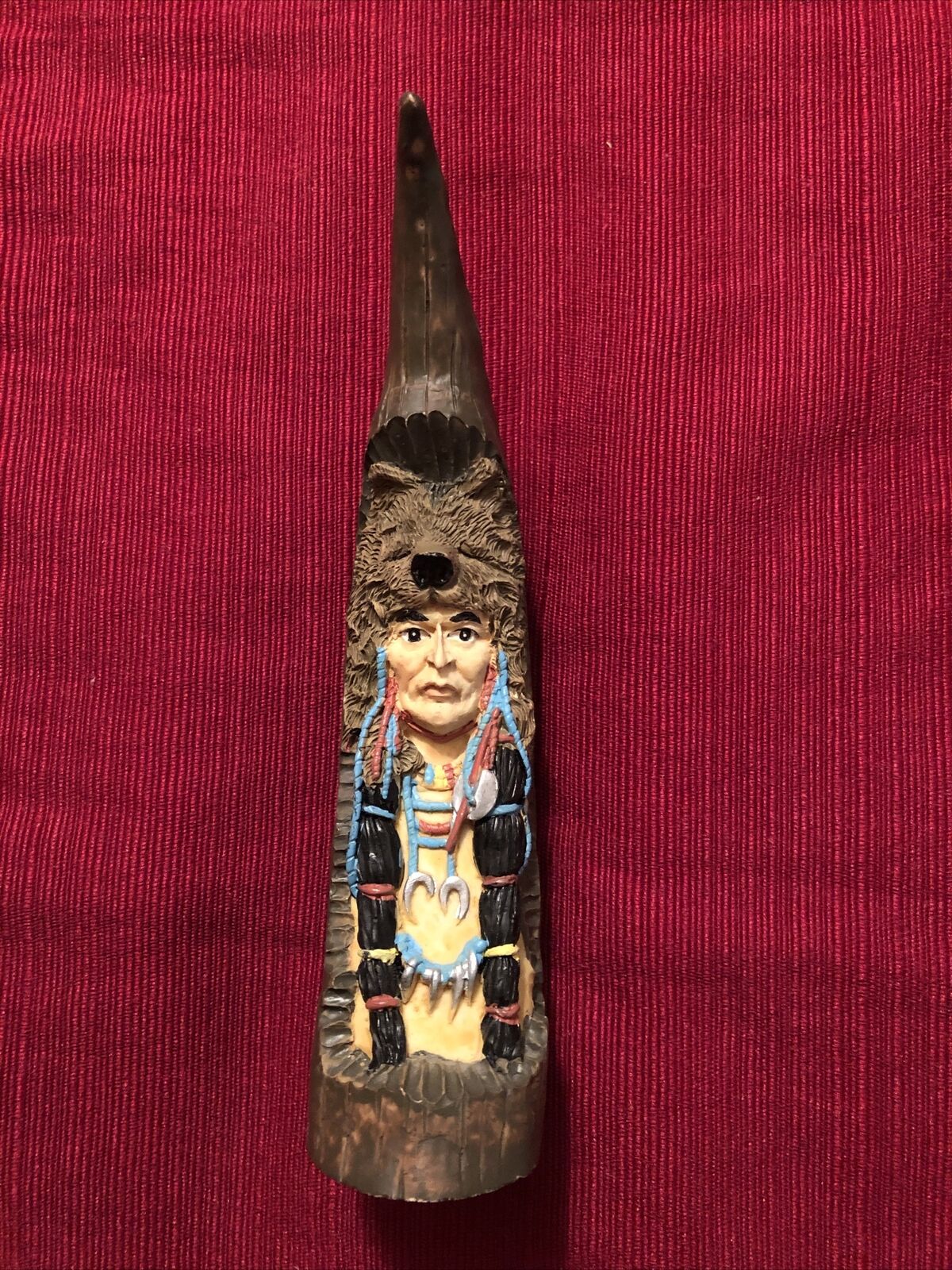 Native American Chief Indian Carved Faux Horn  7\