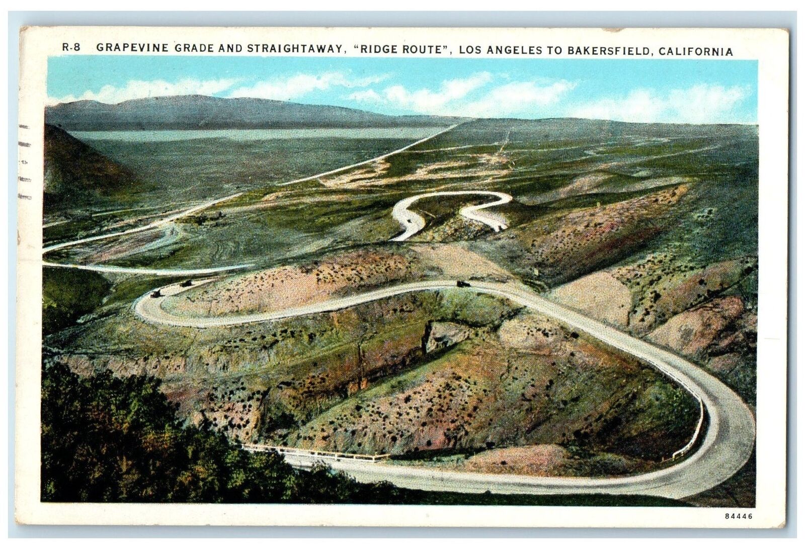 1931 Grapevine Grade Straightaway Ridge Route Los Angeles California CA Postcard