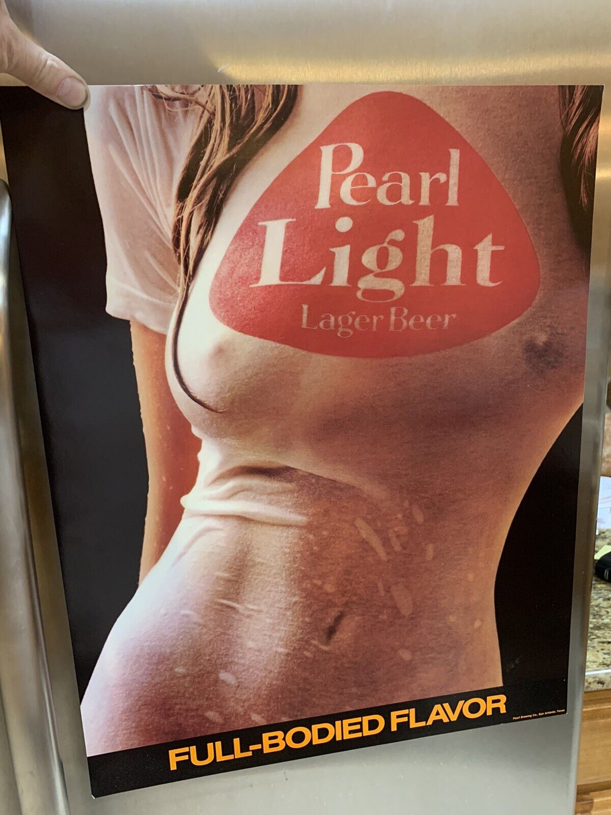 1985 Pearl LIGHT Beer Wet T-Shirt Poster - Original NOS￼