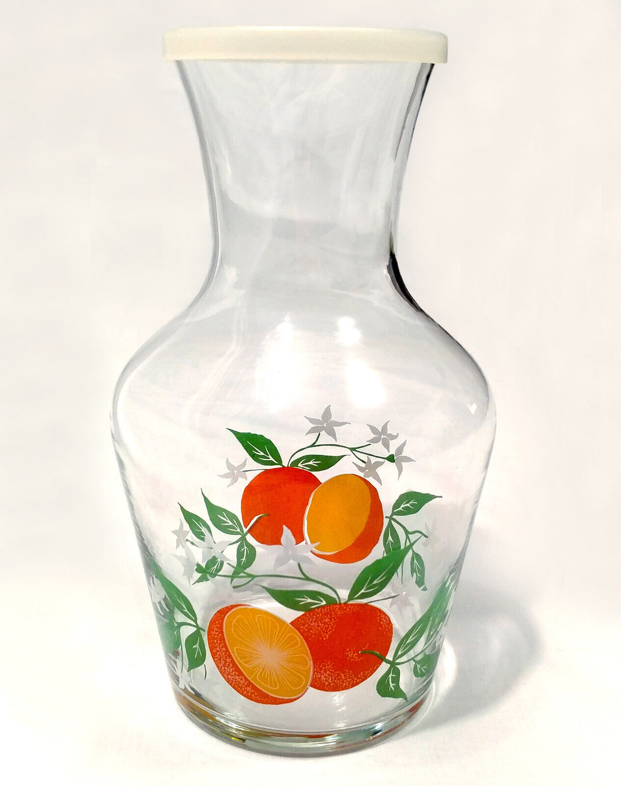 Vintage Orange Juice Carafe Pitcher Glass Jug Mid Century w/ Lid