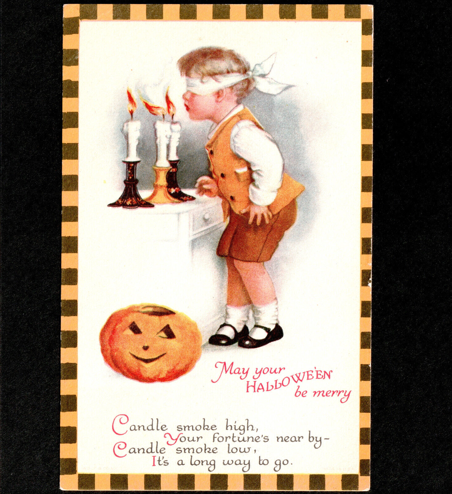 May Your Halloween Be Merry Ellen Clapsaddle Wolf 31-4 Candle Smoke JOL PostCard