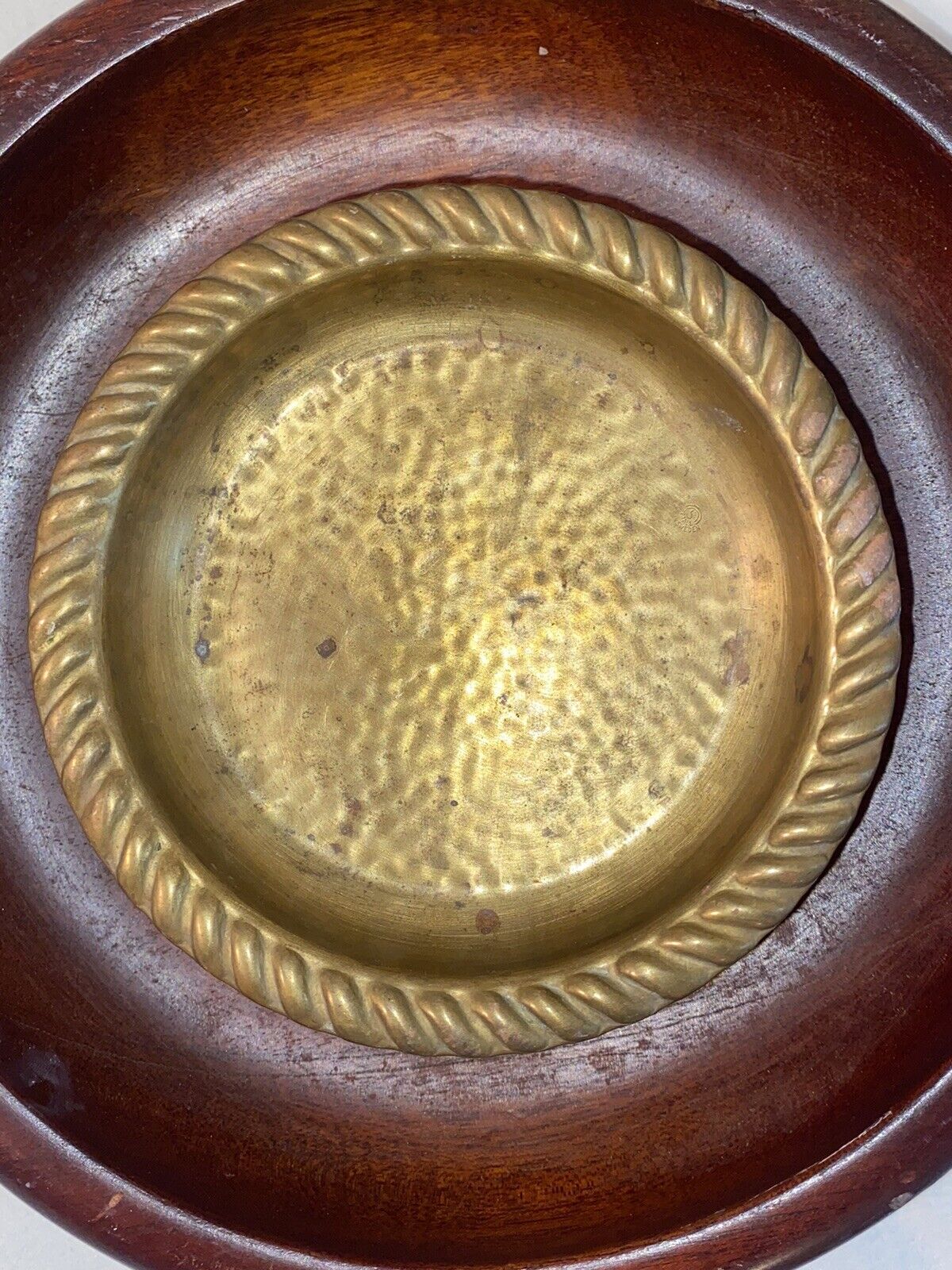 Vintage Hammered Small Brass Trinket Dish, 5.5”