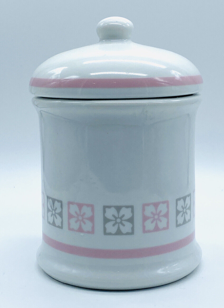 Avon 1987 Porcelain Apothecary Jar White with Grey Pink Accents