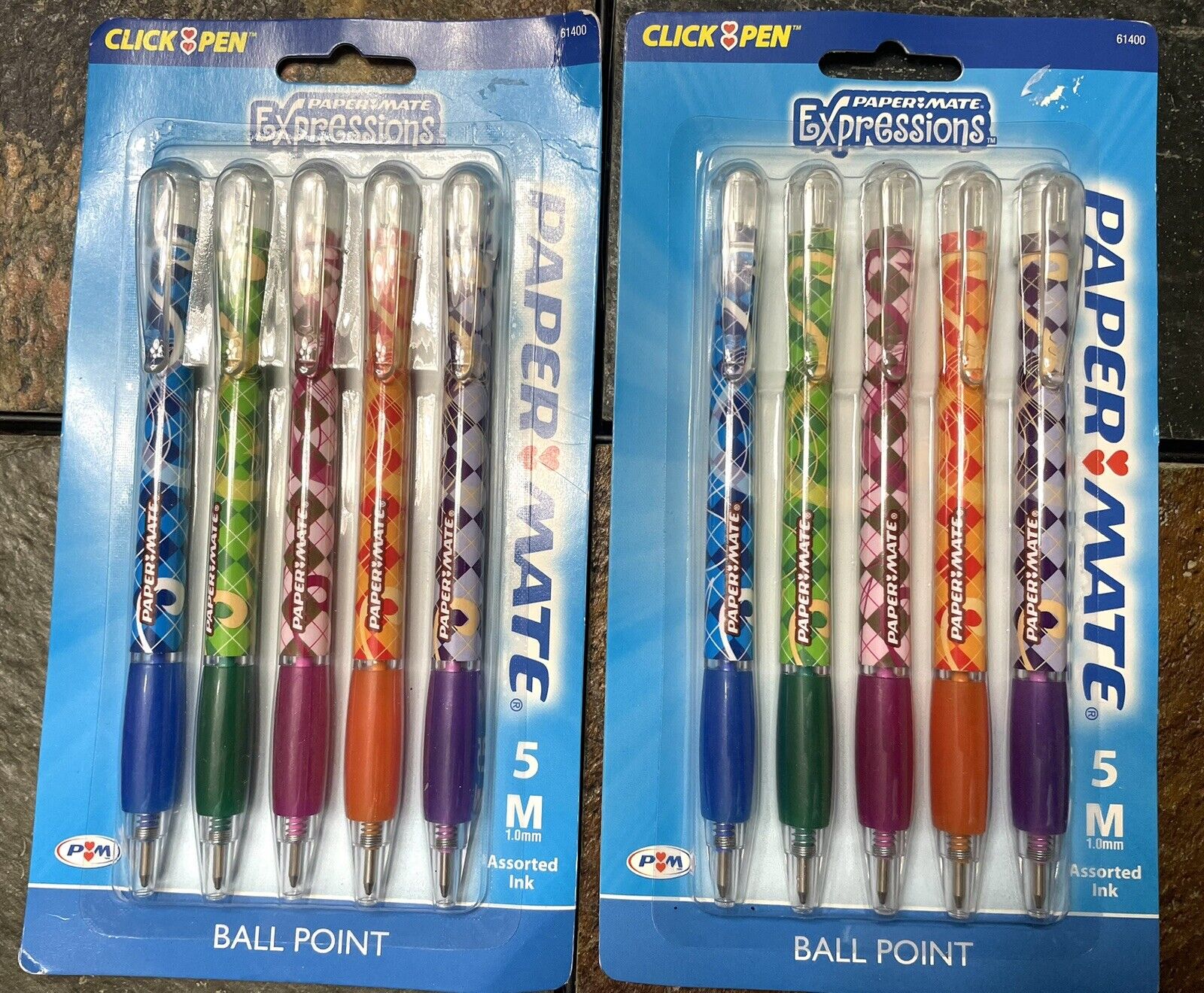 Paper Mate Expressions 10 Total Plaid Ballpoint Ink Pens Med 1 MM Assorted Ink