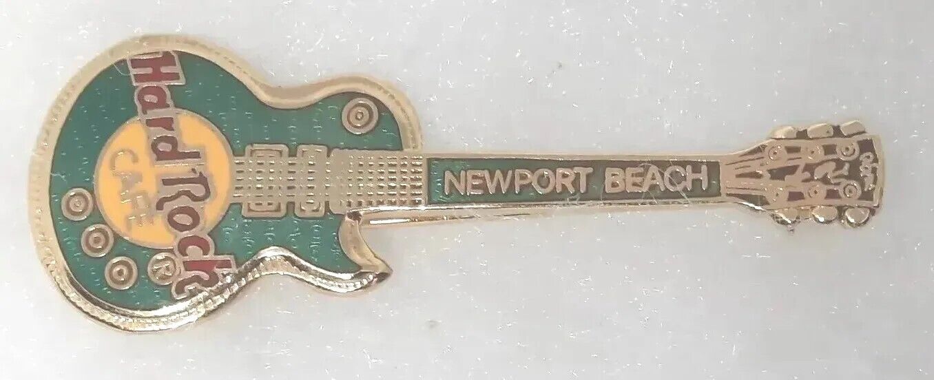 Vtg 90's Hard Rock Café NEWPORT BEACH Gibson Guitar Green Gold Tone Pin Brooch 