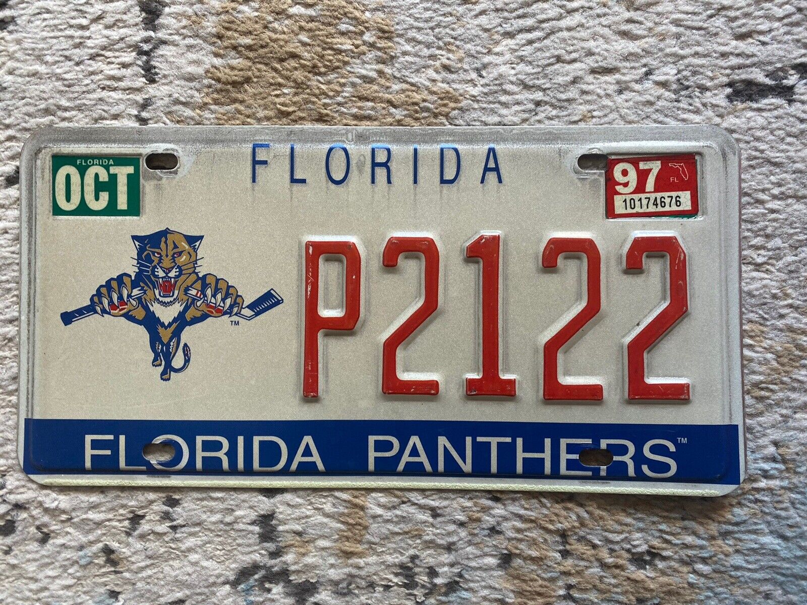 NHL World Champs Florida Panthers License Plate P2122, Original Design, Vintage