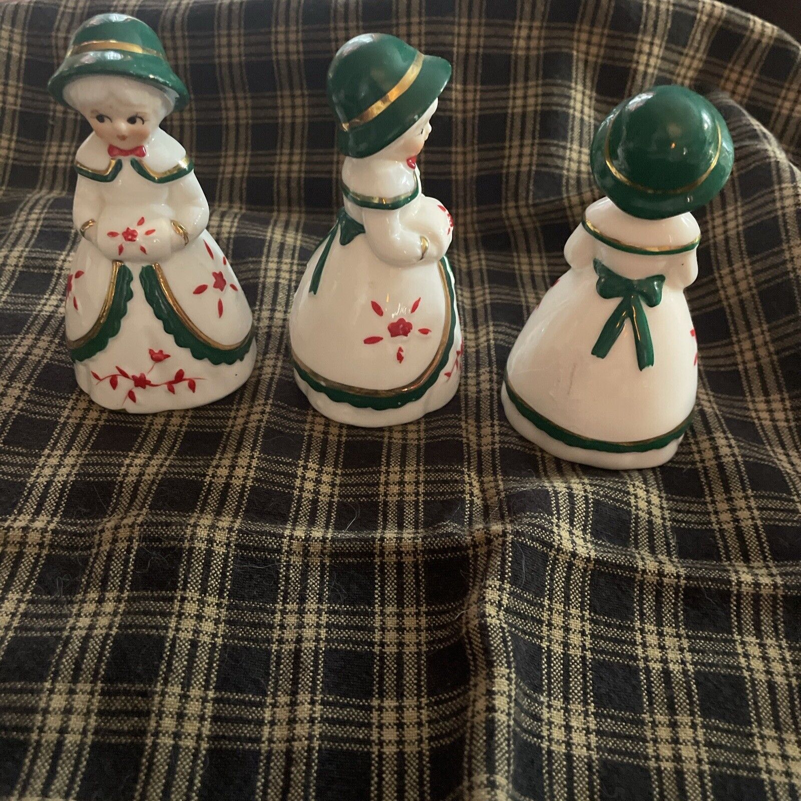Lot Of 3 Vintage Christmas porcelain Victorian Lady Bells