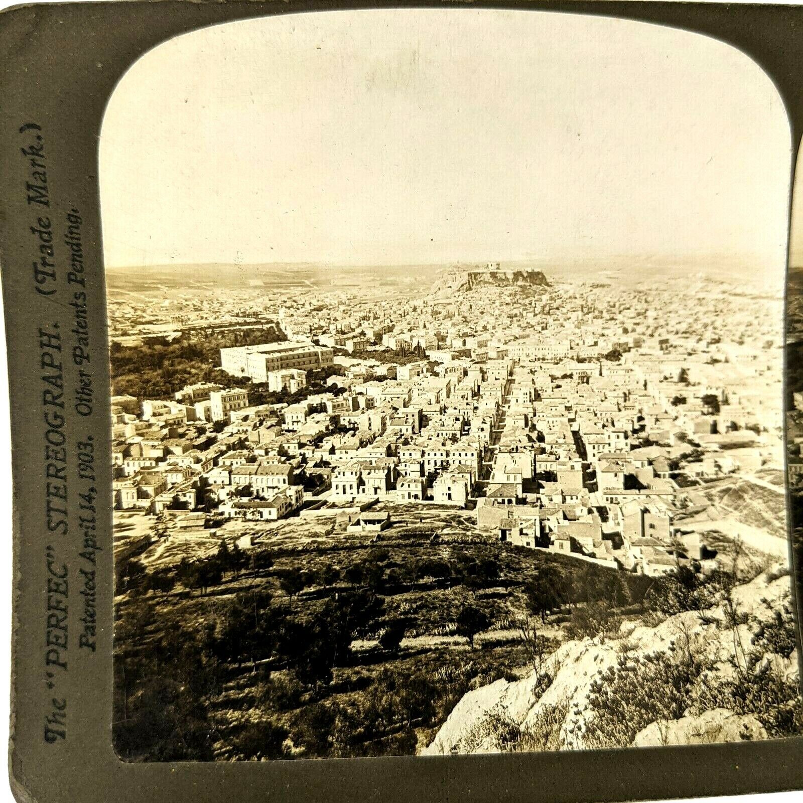 1903 Athens Greece Lyceabettus Hill Real Photo Stereoview Birds Eye HC White V1