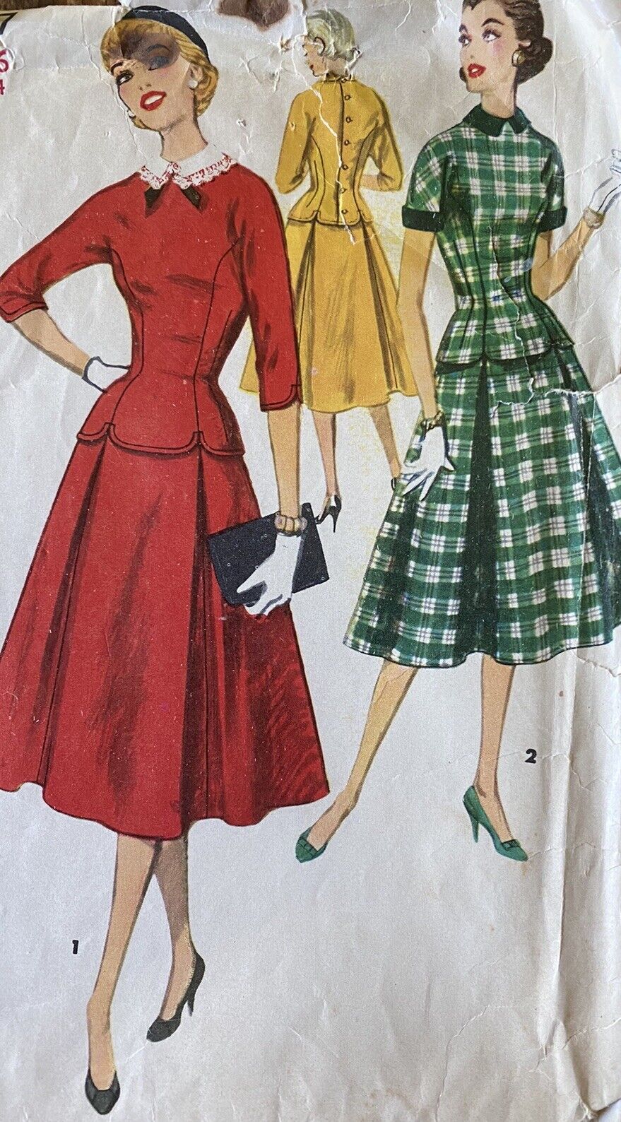 Vintage 50\'s Simplicity 1237 sewing pattern 2pc DRESS sz 16 bust 34 complete