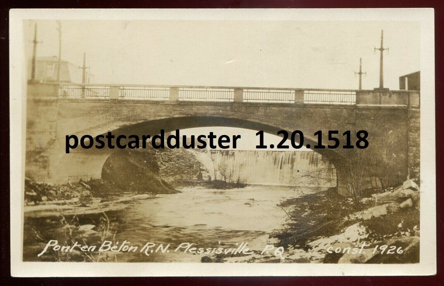 PLESSISVILLE Quebec 1920s Concrete Bridge. Real Photo Postcard