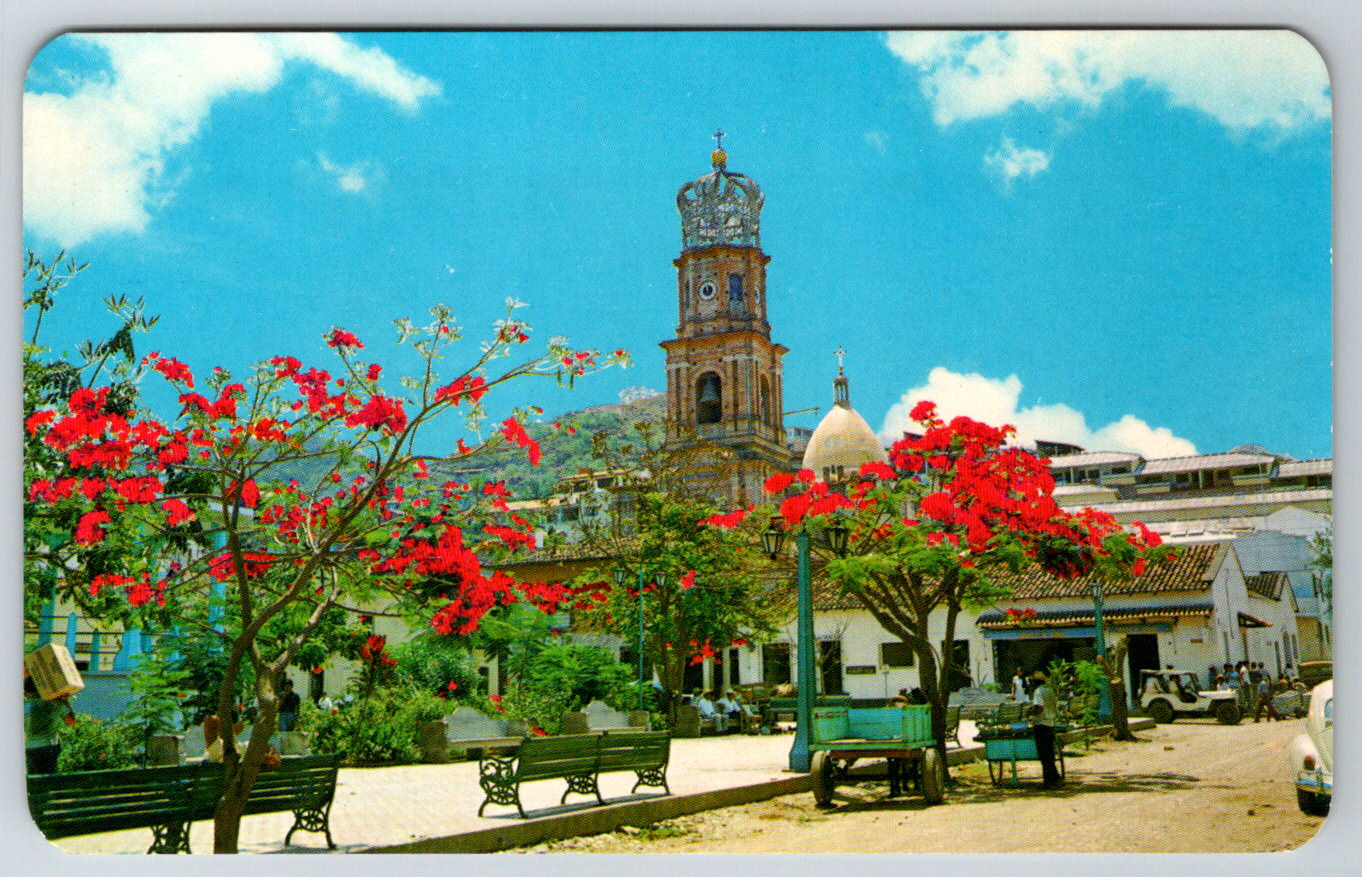 c1960s Main Square Puerto Vallarta Jalisco Mexico Vintage Postcard