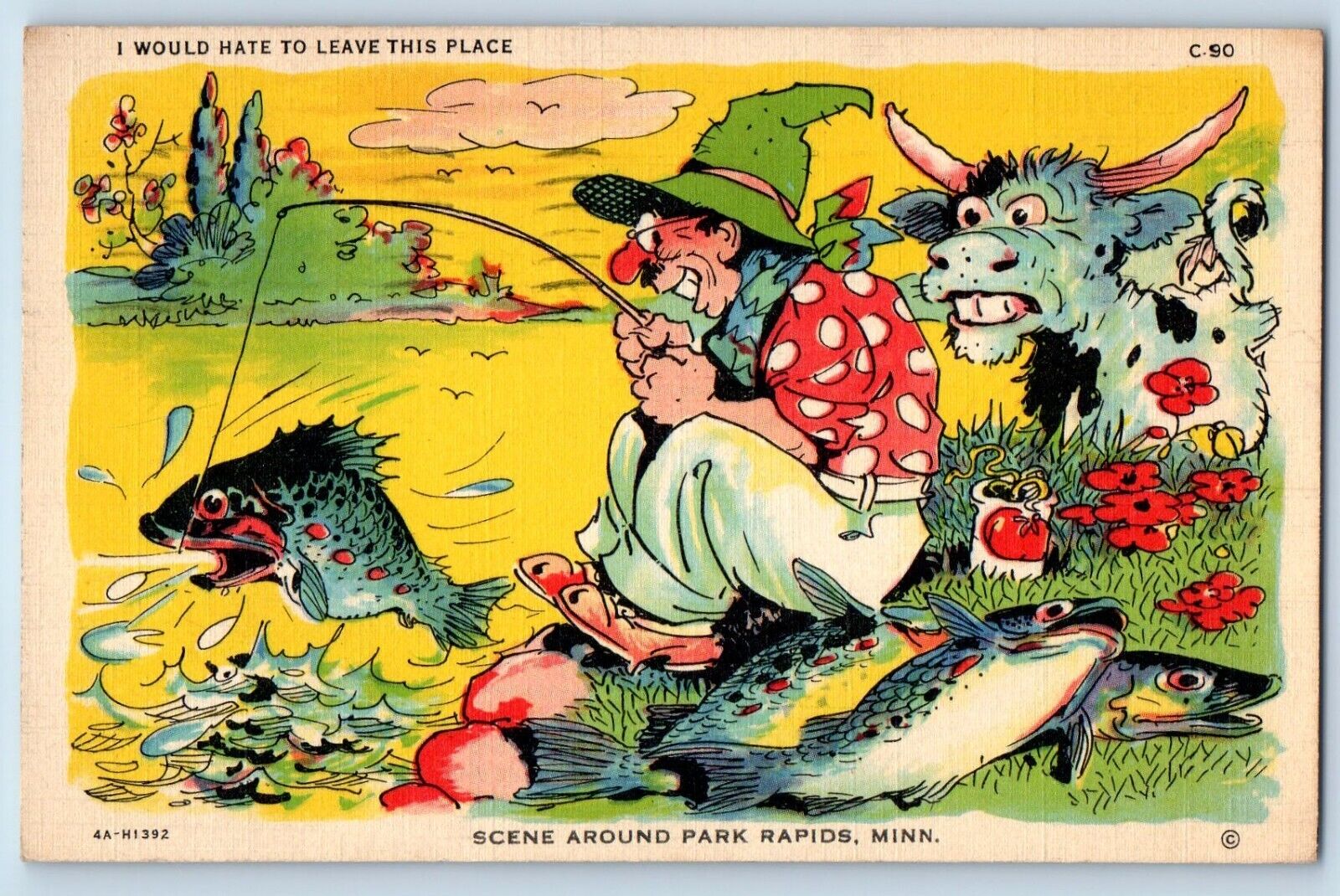 Park Rapids Minnesota Postcard I Would Hate Leave This Place Fishing Comic 1938