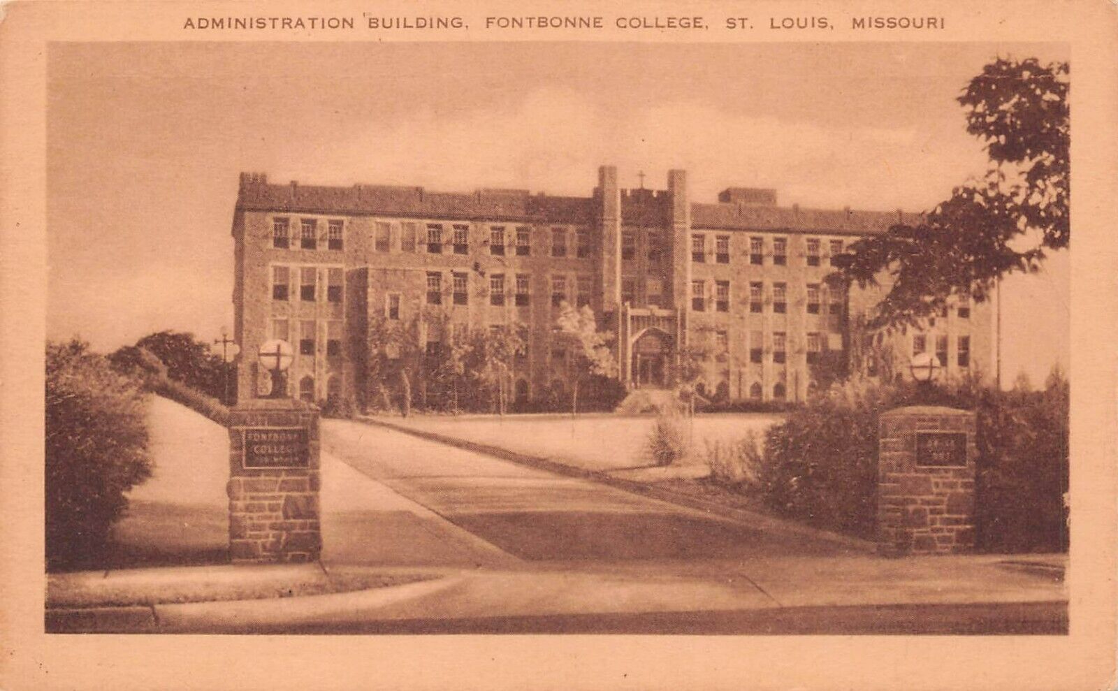 Clayton St Louis MO Missouri Fontbonne College Campus Entrance  Vtg Postcard T9