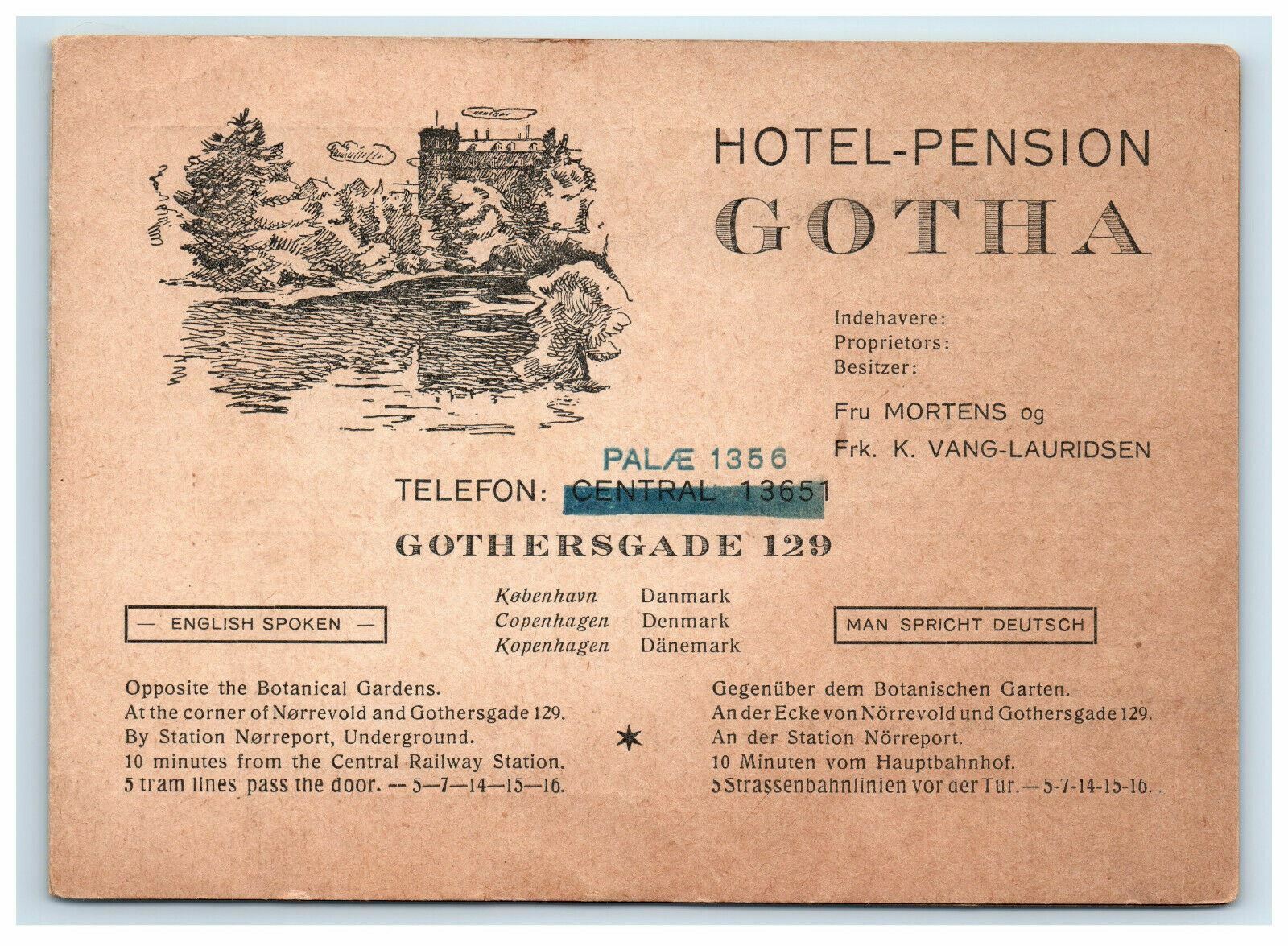 Early Hotel Pension Gotha Copenhager Denmark Fold Open Postcard Map Advertising