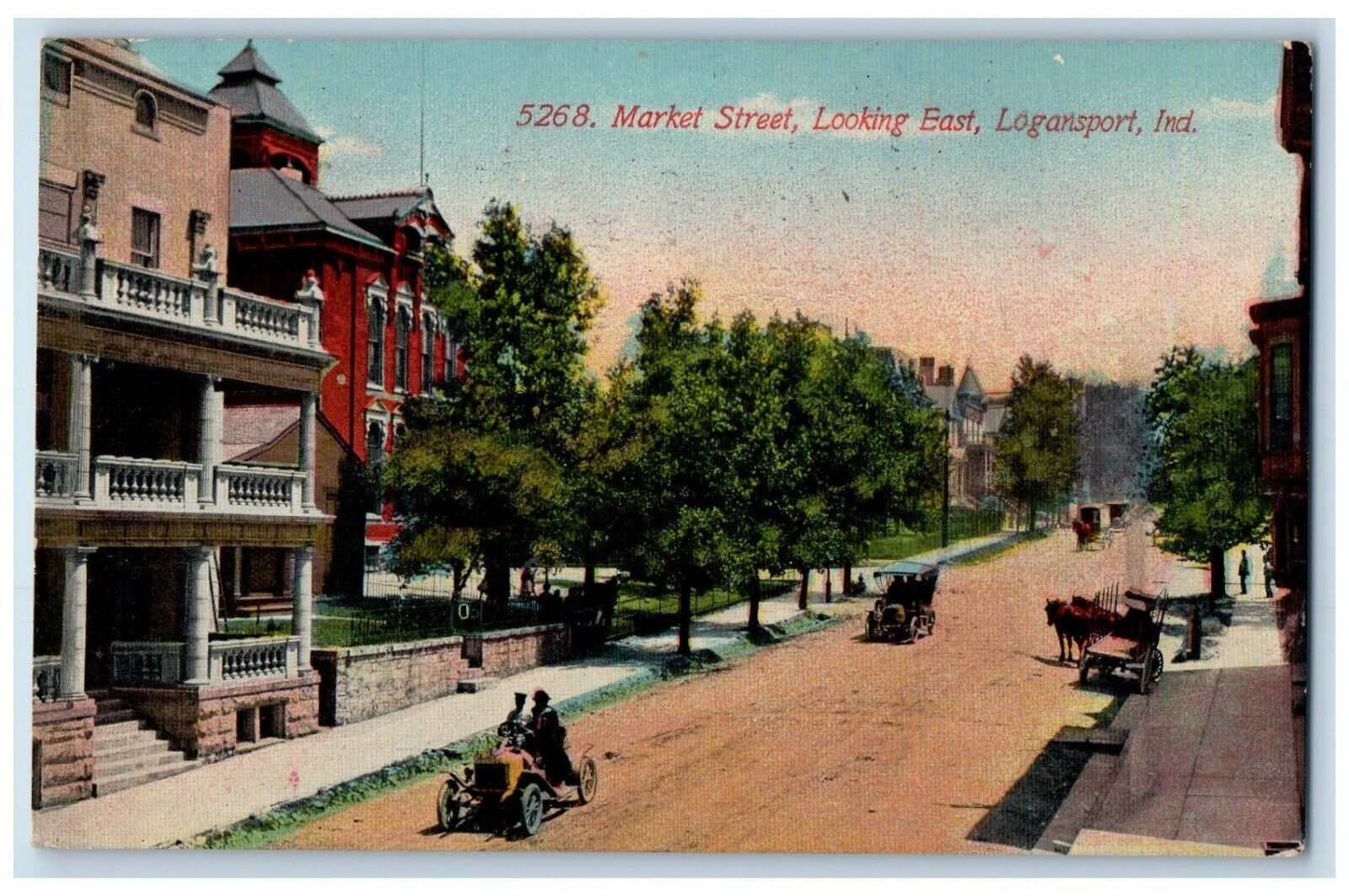 1911 Market Street Looking East Logansport Indiana IN Posted Antique Postcard